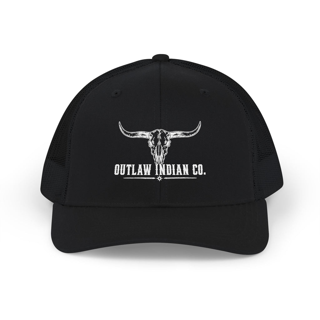 Outlaw Indian Co. Skull Trucker Cap — Distressed Western Snapback Hat