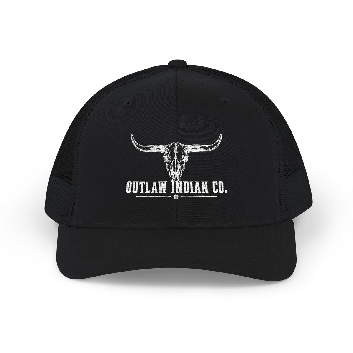 Outlaw Indian Co. Skull Trucker Cap — Distressed Western Snapback Hat