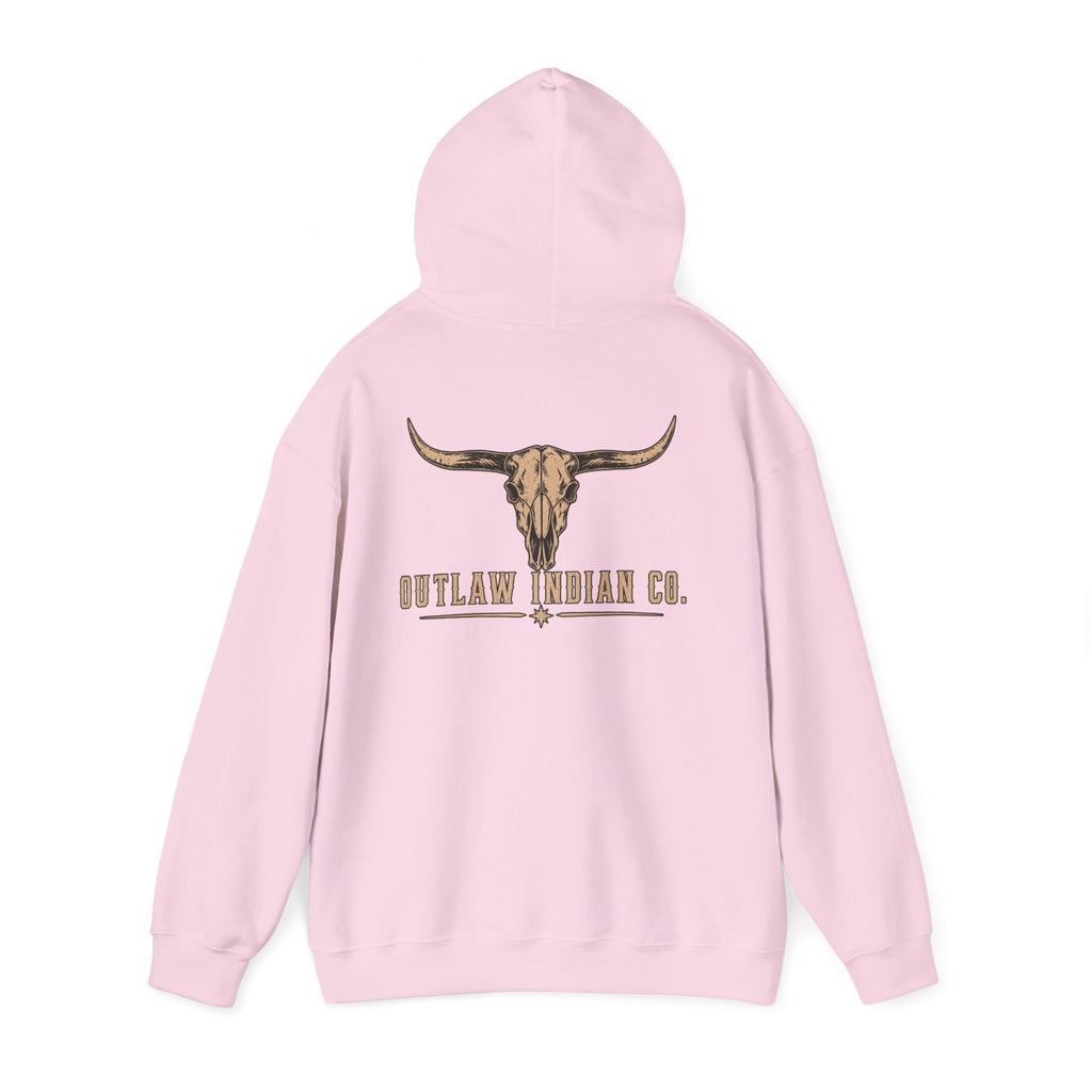 Outlaw Indian Co. Longhorn Hoodie — Western Skull Graphic Sweatshirt