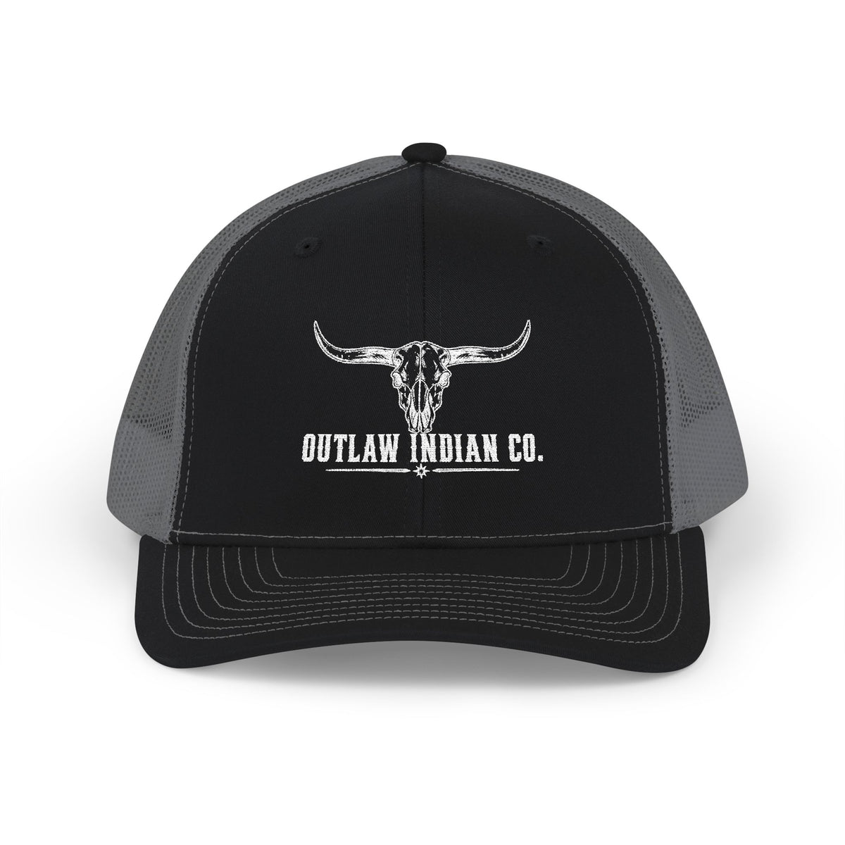 Outlaw Indian Co. Skull Trucker Cap — Distressed Western Snapback Hat