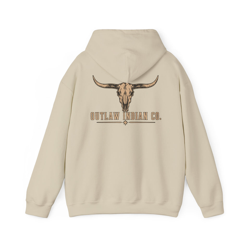 Outlaw Indian Co. Longhorn Hoodie — Western Skull Graphic Sweatshirt