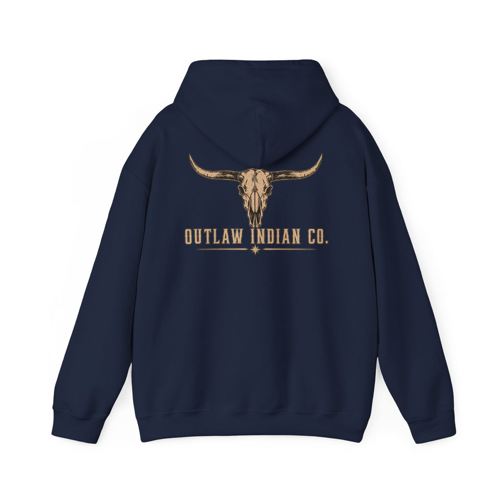 Outlaw Indian Co. Longhorn Hoodie — Western Skull Graphic Sweatshirt