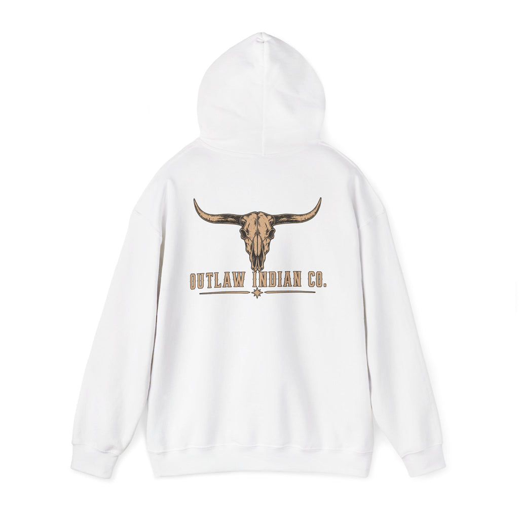 Outlaw Indian Co. Longhorn Hoodie — Western Skull Graphic Sweatshirt