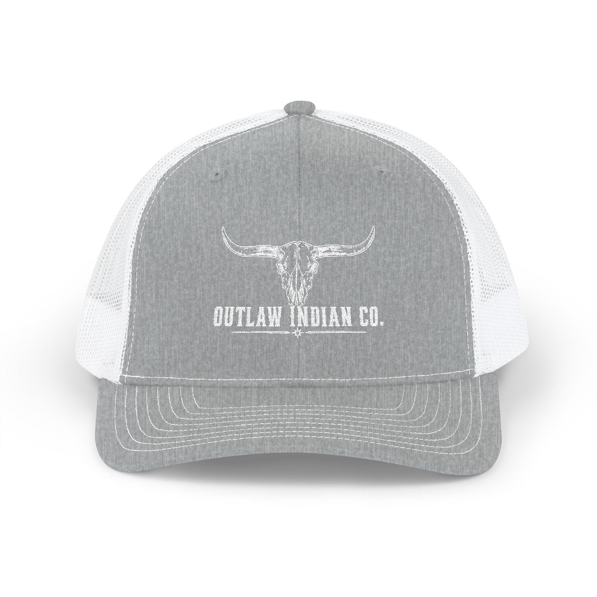 Outlaw Indian Co. Skull Trucker Cap — Distressed Western Snapback Hat
