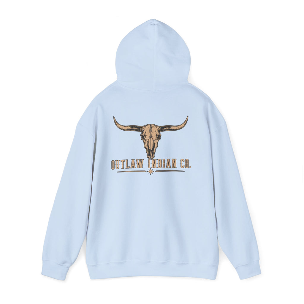 Outlaw Indian Co. Longhorn Hoodie — Western Skull Graphic Sweatshirt