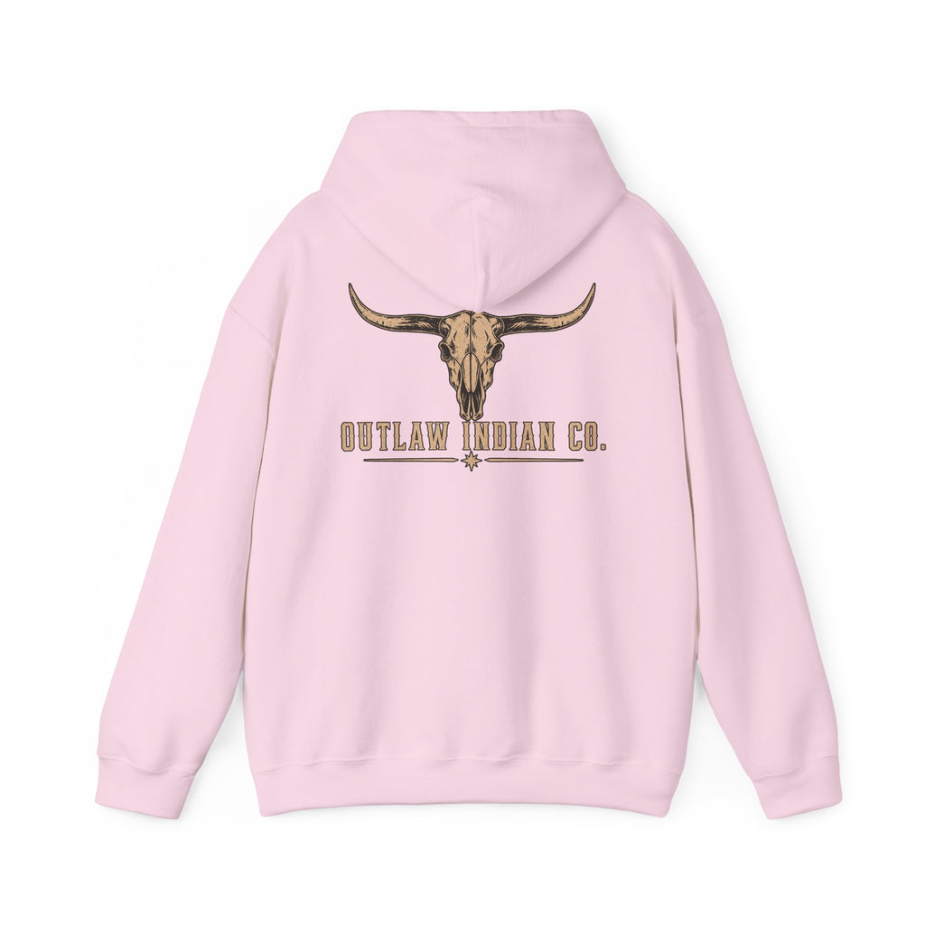 Outlaw Indian Co. Longhorn Hoodie — Western Skull Graphic Sweatshirt