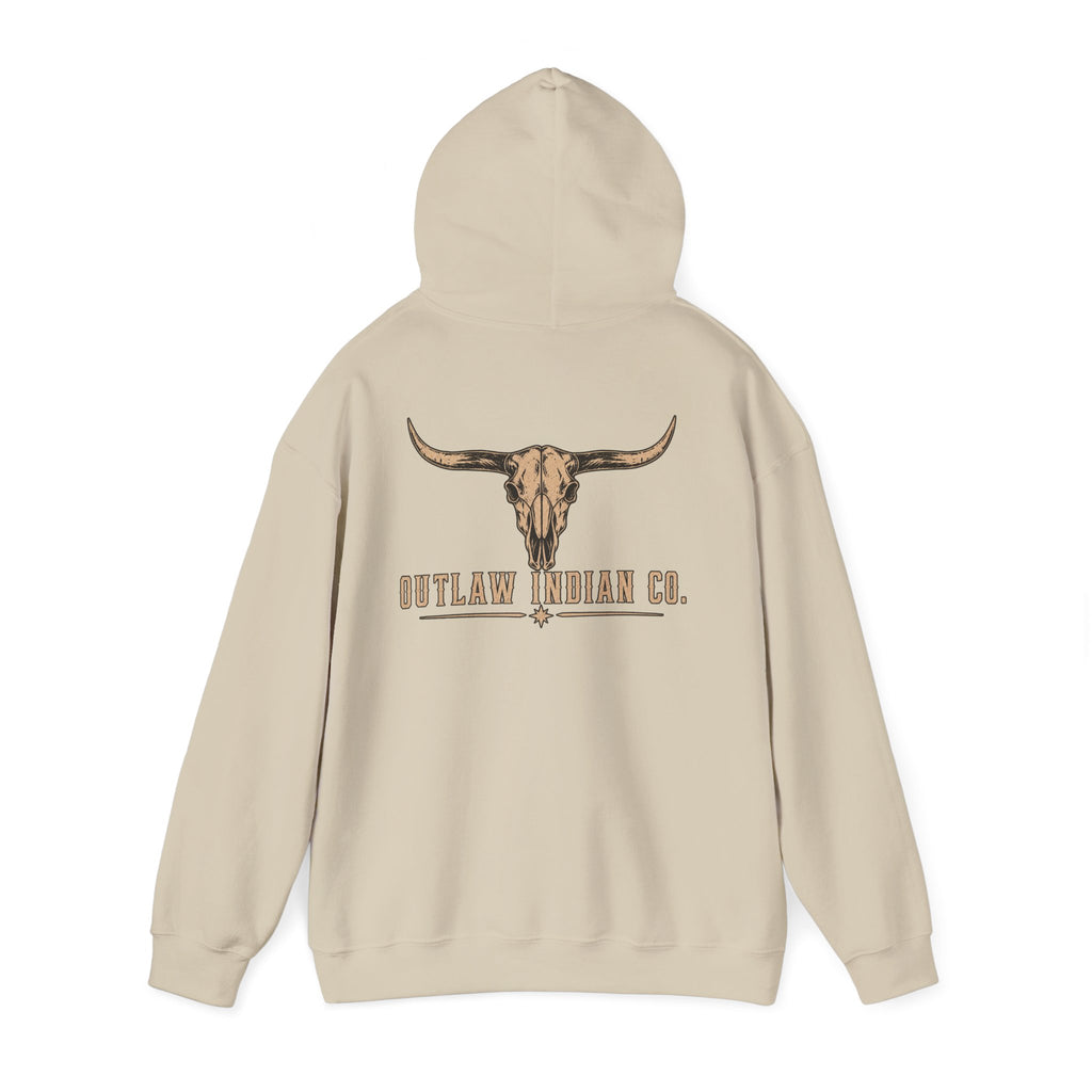 Outlaw Indian Co. Longhorn Hoodie — Western Skull Graphic Sweatshirt