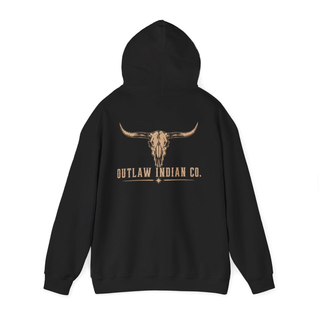 Outlaw Indian Co. Longhorn Hoodie — Western Skull Graphic Sweatshirt