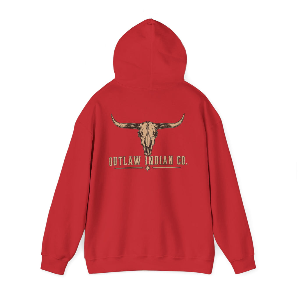 Outlaw Indian Co. Longhorn Hoodie — Western Skull Graphic Sweatshirt
