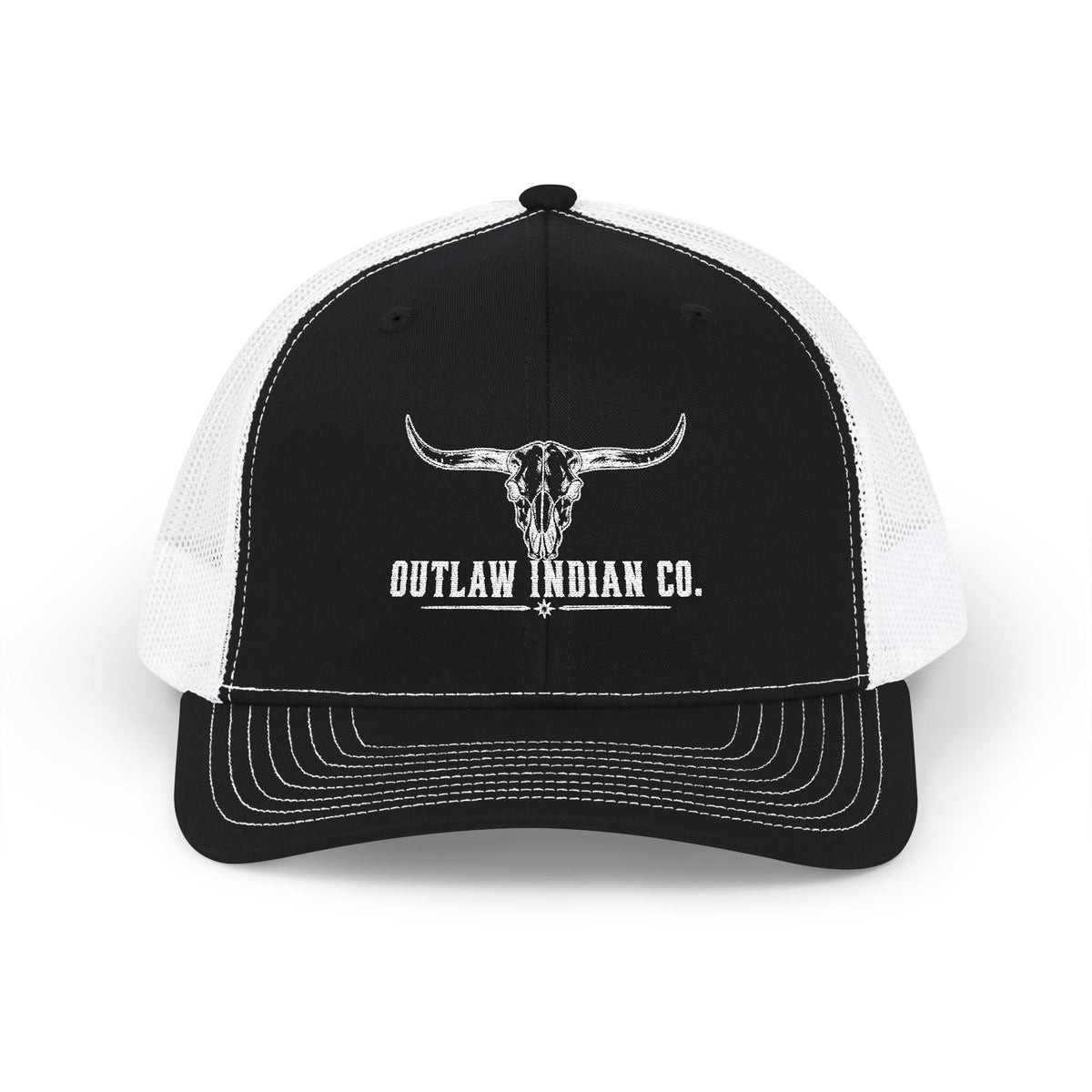 Outlaw Indian Co. Skull Trucker Cap — Distressed Western Snapback Hat