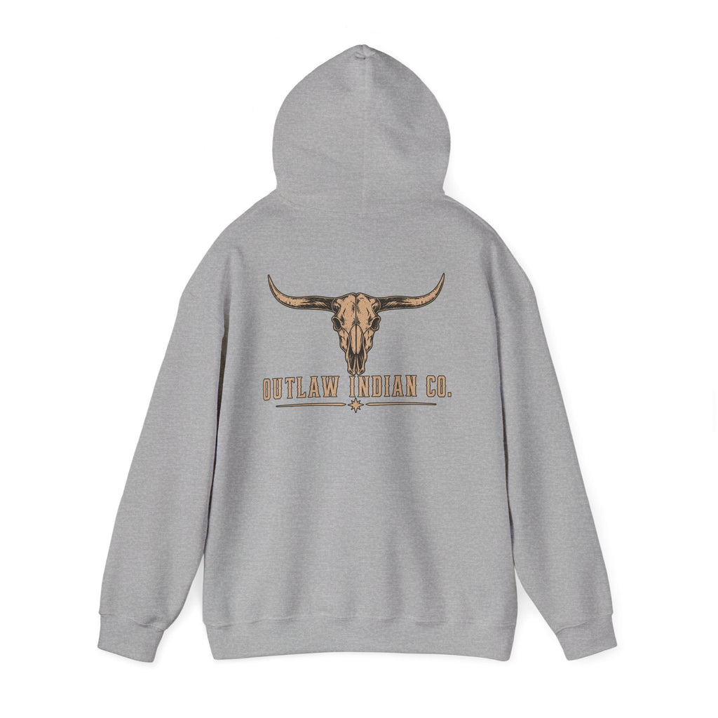 Outlaw Indian Co. Longhorn Hoodie — Western Skull Graphic Sweatshirt