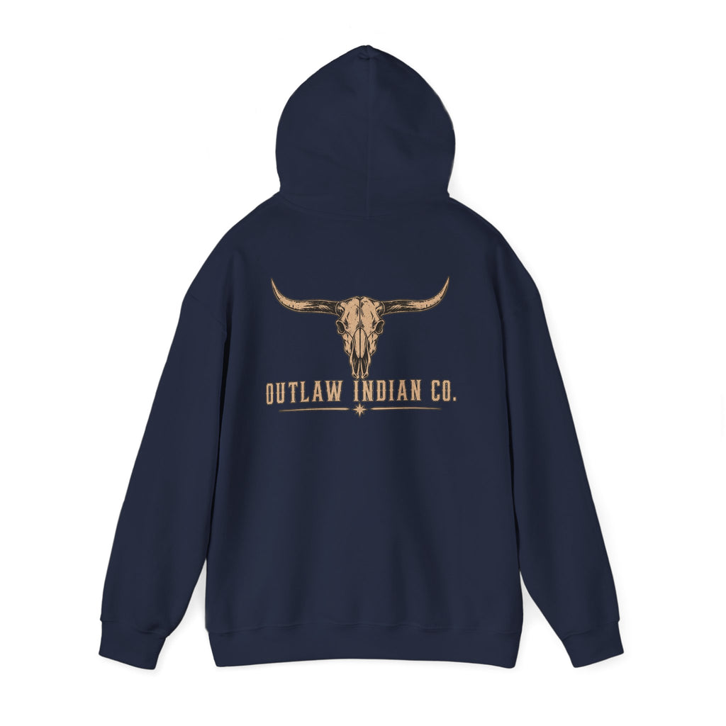 Outlaw Indian Co. Longhorn Hoodie — Western Skull Graphic Sweatshirt