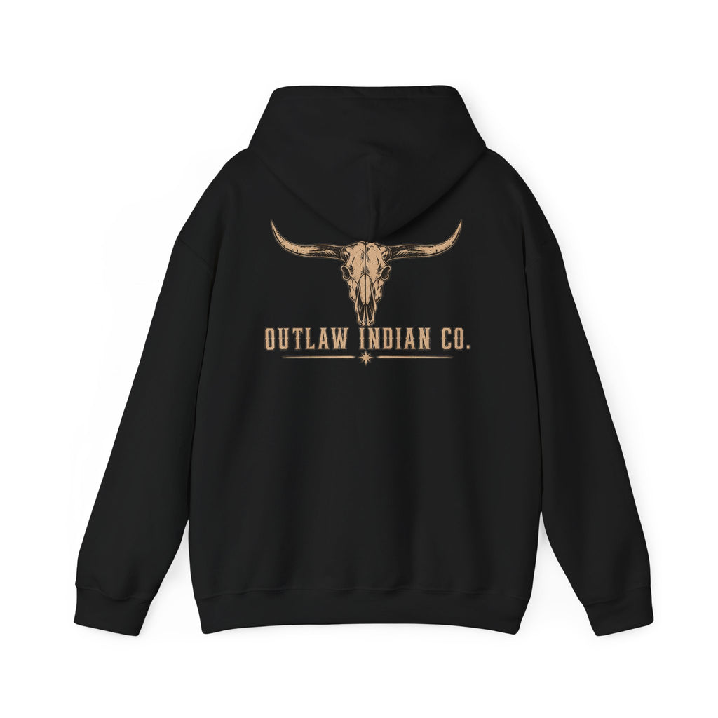 Outlaw Indian Co. Longhorn Hoodie — Western Skull Graphic Sweatshirt
