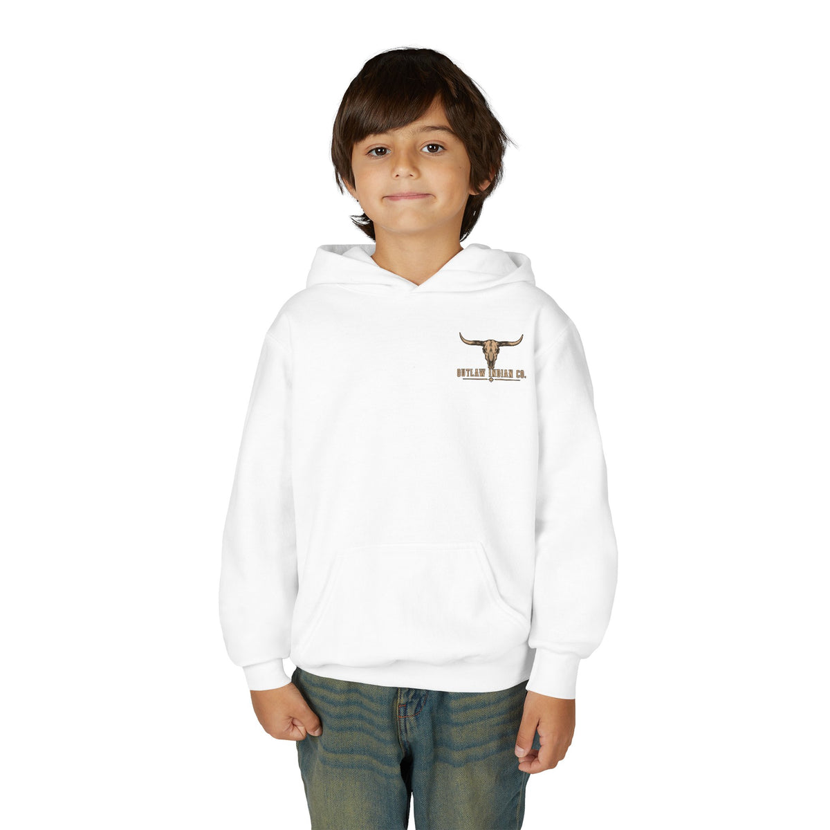 Youth Hoodie — Outlaw Indian Co. Longhorn Skull Western Pullover