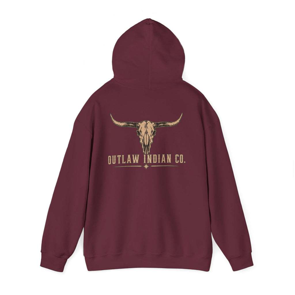 Outlaw Indian Co. Longhorn Hoodie — Western Skull Graphic Sweatshirt