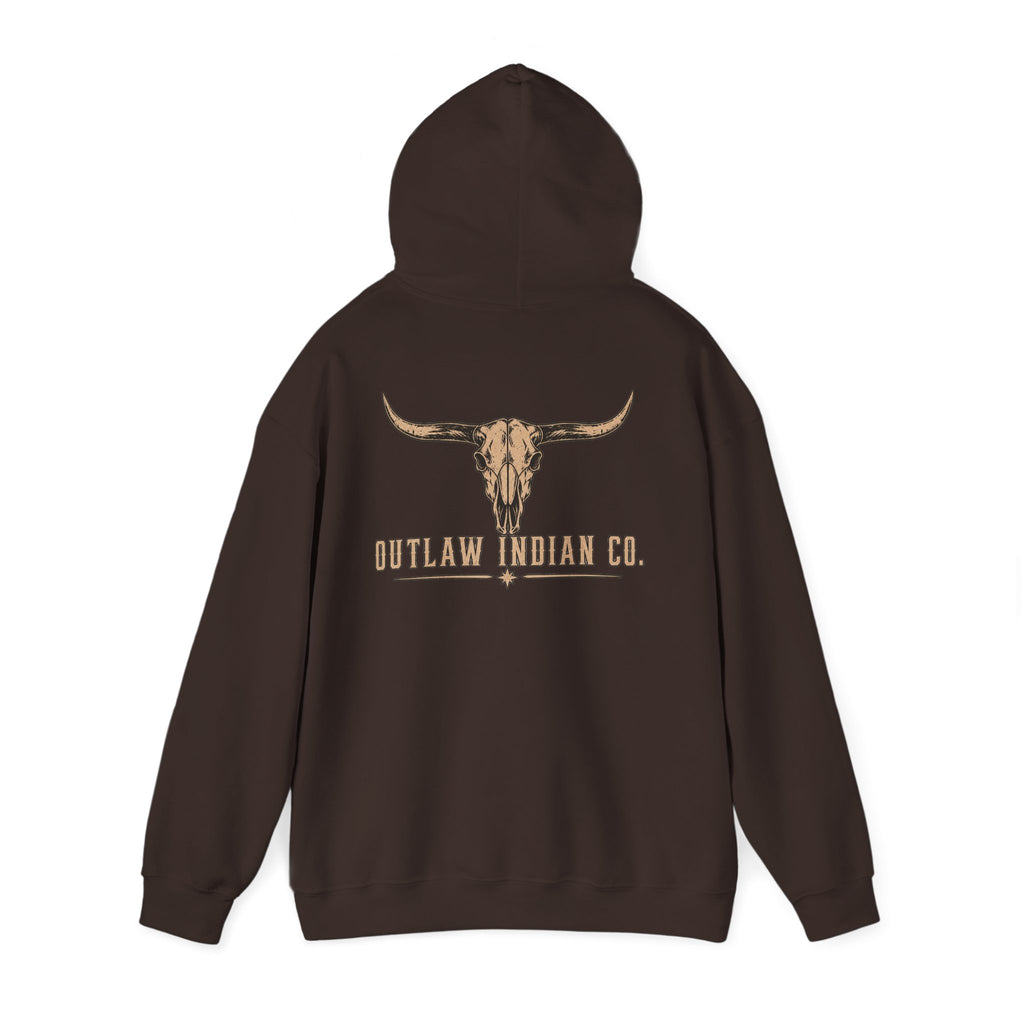 Outlaw Indian Co. Longhorn Hoodie — Western Skull Graphic Sweatshirt