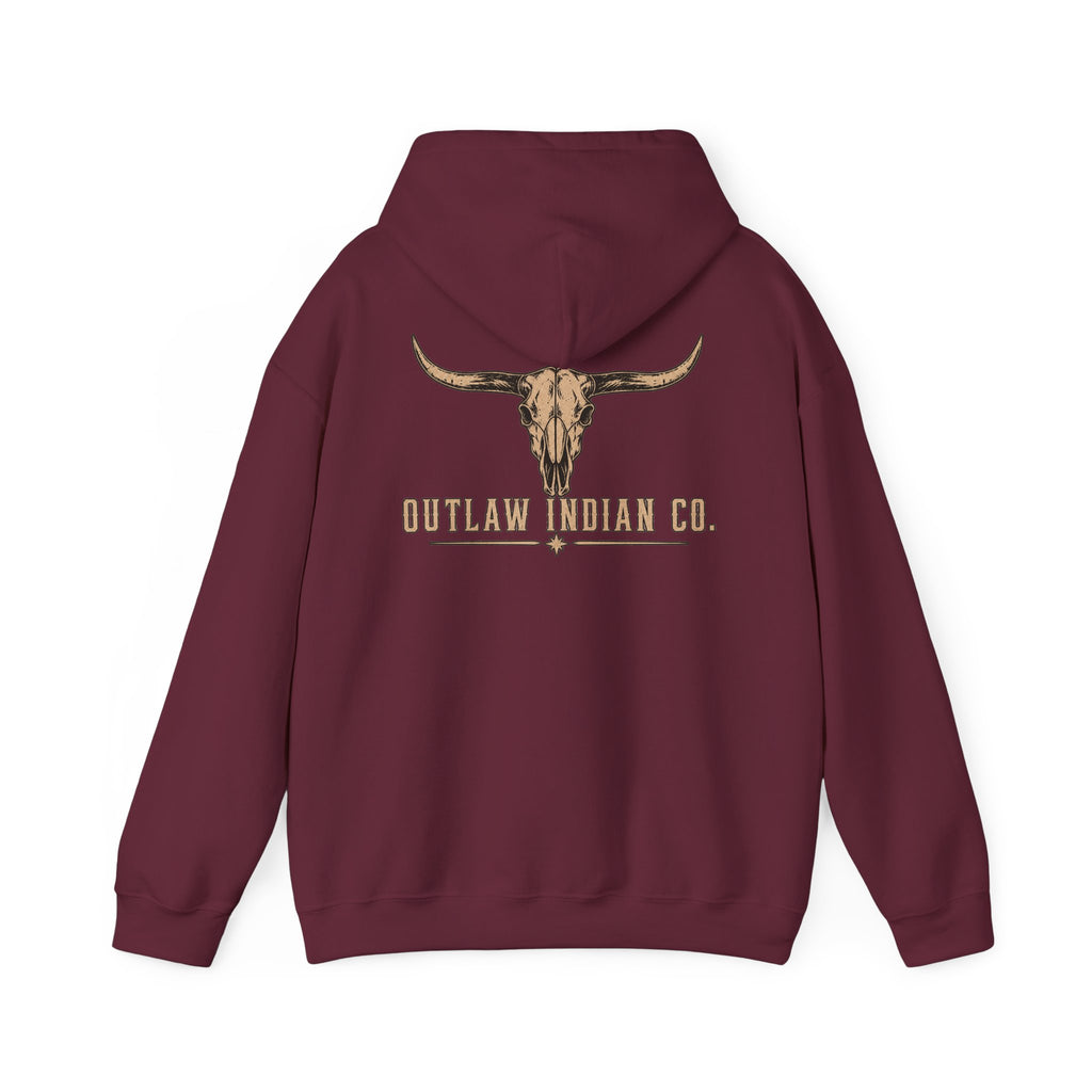 Outlaw Indian Co. Longhorn Hoodie — Western Skull Graphic Sweatshirt