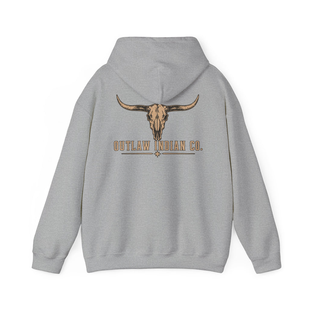 Outlaw Indian Co. Longhorn Hoodie — Western Skull Graphic Sweatshirt