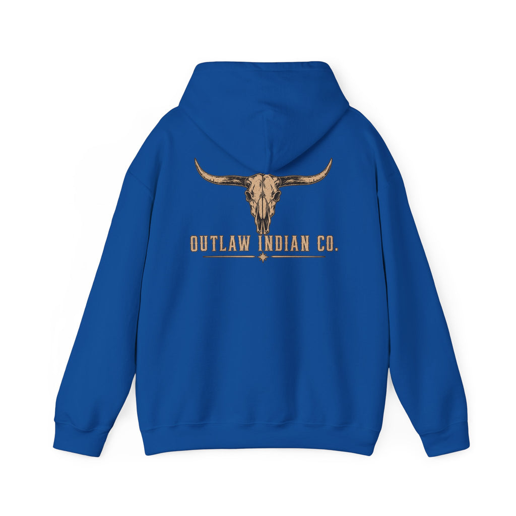 Outlaw Indian Co. Longhorn Hoodie — Western Skull Graphic Sweatshirt