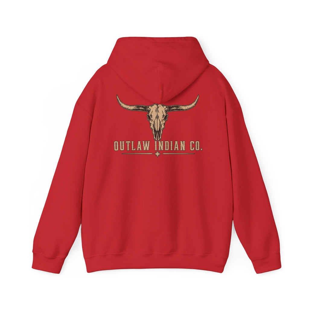 Outlaw Indian Co. Longhorn Hoodie — Western Skull Graphic Sweatshirt