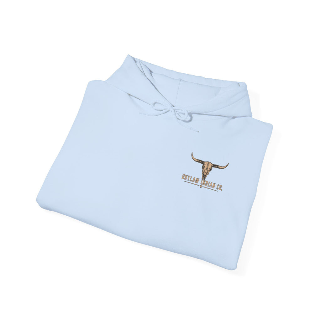 Outlaw Indian Co. Longhorn Hoodie — Western Skull Graphic Sweatshirt