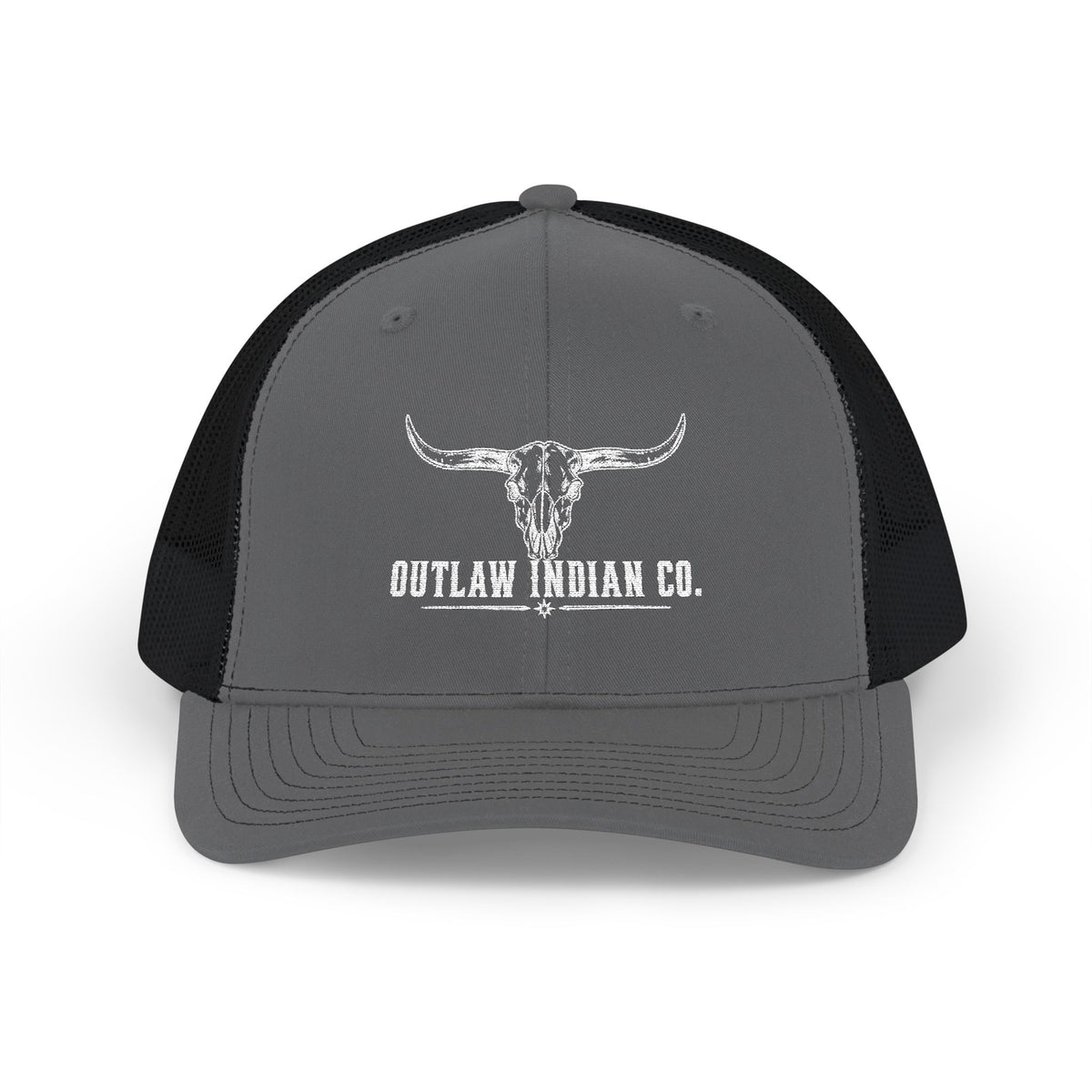 Outlaw Indian Co. Skull Trucker Cap — Distressed Western Snapback Hat